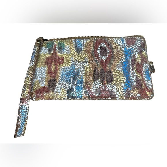 HOBO King Genuine Leather Phone Wallet Wristlet Ikat snakeskin pattern Teal - Picture 6 of 11